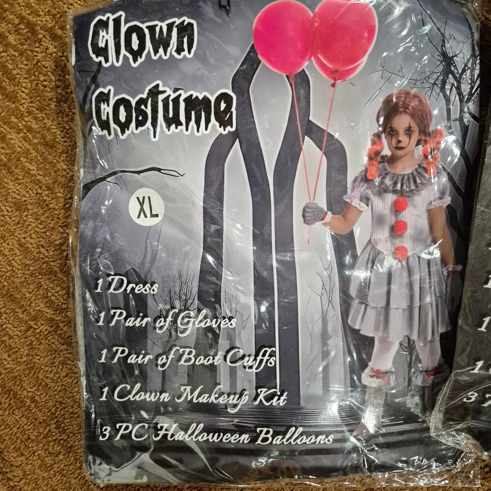 New Scary Carnival Evil Clown Dress Costume Halloween Girls sz XL